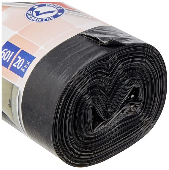 Office Products 22021229-05 Müllbeutel 60 L - 20 Stück LDPE| Müllsäcke Mülltüte Abfallsäcke Mülltüte für Den Hausmüll für das Büro| Farbe: Schwarz | Foliendicke: 20 μm (Packung mit 2)
