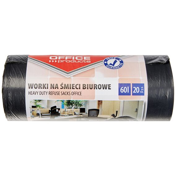 Office Products 22021229-05 Müllbeutel 60 L - 20 Stück LDPE| Müllsäcke Mülltüte Abfallsäcke Mülltüte für Den Hausmüll für das Büro| Farbe: Schwarz | Foliendicke: 20 μm (Packung mit 2)