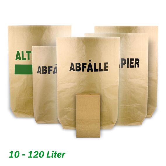 Hypafol Bio Papier Müllbeutel 50 Stück | abbaubare braune Biomüllbeutel für kompostierbare & biologische Abfälle & Papier | ohne Plastik | 2-lagig, Tüten mit 120 L | 700x950+220 mm, Aufdruck "Abfälle"