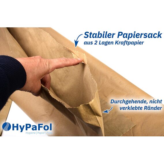 Hypafol Bio Papier Müllbeutel 50 Stück | abbaubare braune Biomüllbeutel für kompostierbare & biologische Abfälle & Papier | ohne Plastik | 2-lagig, Tüten mit 120 L | 700x950+220 mm, Aufdruck "Abfälle"