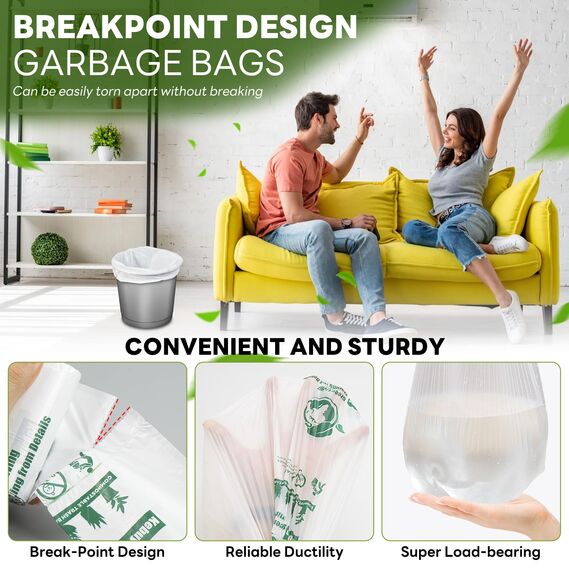 Biomüllbeutel Kleiner Biologisch Abbaubarer Müllsäcke 20 Liter Bin Bags 100Pcs 100% Recycled, Tough, Degradable, Compost Trash Rubbish Bags for Household, Toilet, Bedroom, Office, Kitchen Food Waste