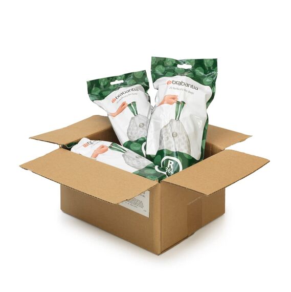 Brabantia Müllbeutel PerfectFit Multipack (Code R / 36L) Extra Starke Müllsäcke mit Zugband, 6 rollen (120 Müllbeutel)