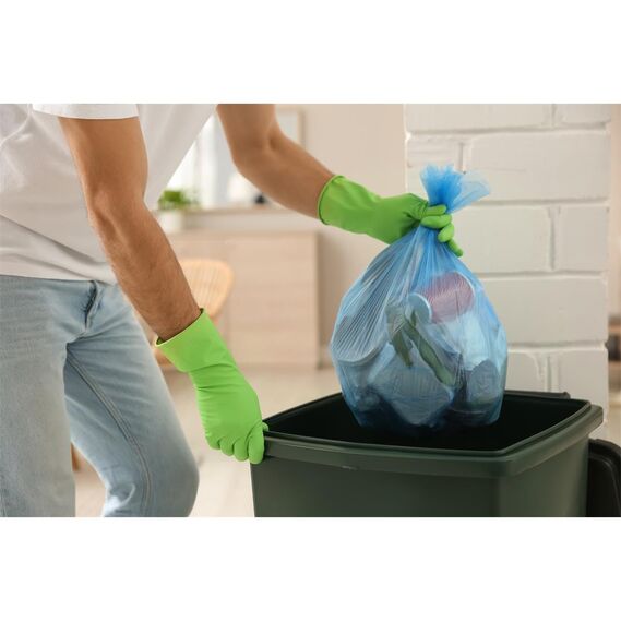 200 Stück Müllbeutel mit Griff, 50 Liter, 20 Stück pro Rolle, reißfest und flüssigkeitsdicht, Produkt & Verpackung recyclebar, Packung mit 10 Rollen