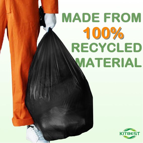 KITBEST 50L Recycling Müllbeutel Müllsäcke (40 Beutel), Starke Mülltüten Abfallbeutel Mülleimerbeutel, Passend für 30-50L Haus- und Gartenabfalleimer, Schwarze, reißfest und wasserdicht (60×80cm)