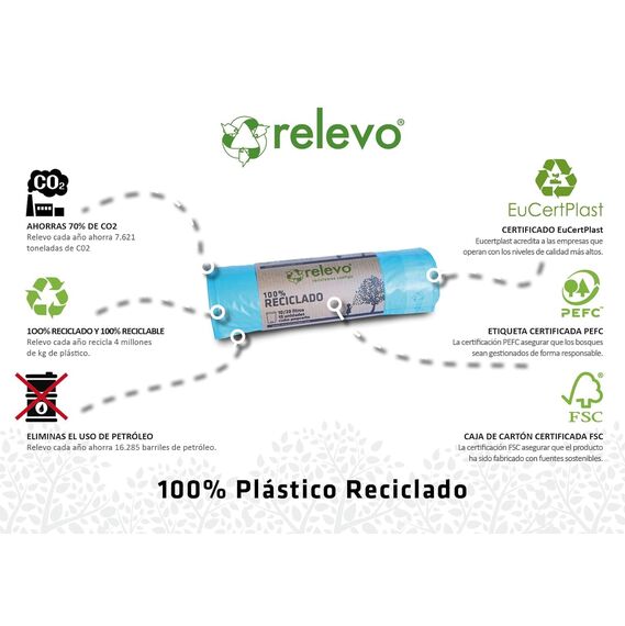 Relevo 60 Stück Müllbeutel 20 L - 100% Recycelt Mülltüten mit Zugband