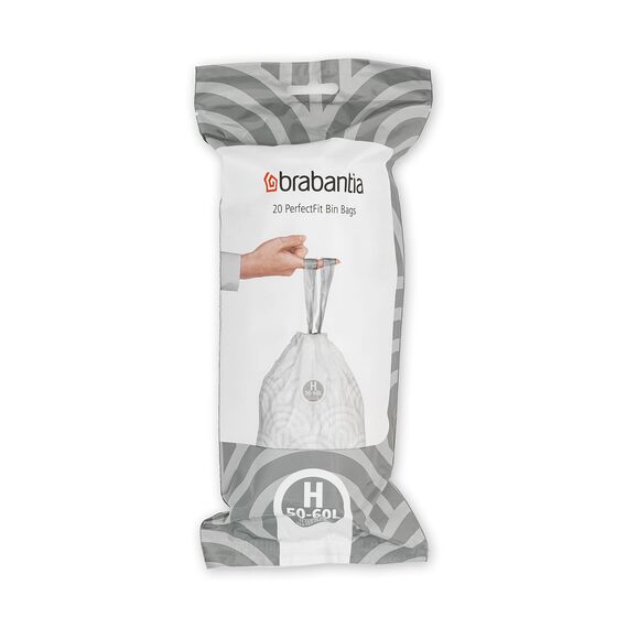 Brabantia Müllbeutel PerfectFit Multipack (Code H - 50l / 60L) Extra Starke Müllsäcke mit Zugband, 6 rollen (120 Müllbeutel)
