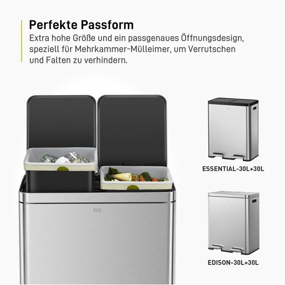 EKO Größe F-1 Müllbeutel (30.3L), extra starke Müllsäcke mit Zugband für Küche, 20 Beutel, weiß, Perfekte Passform für Recycling-Mülleimer mit mehreren Fächern
