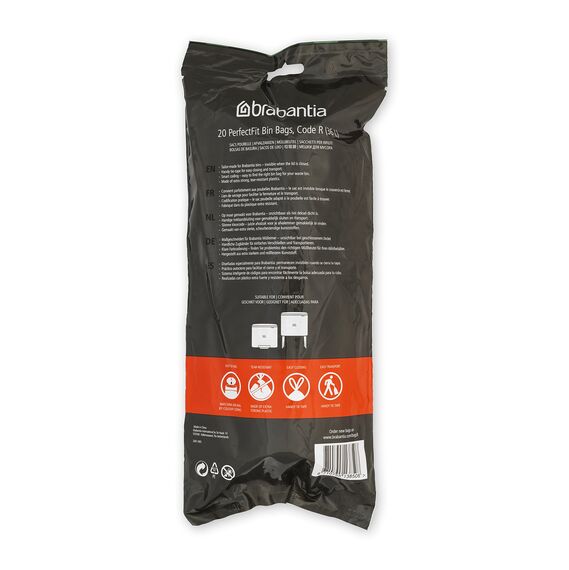 Brabantia Müllbeutel PerfectFit Multipack (Code R / 36L) Extra Starke Müllsäcke mit Zugband, 6 rollen (120 Müllbeutel)