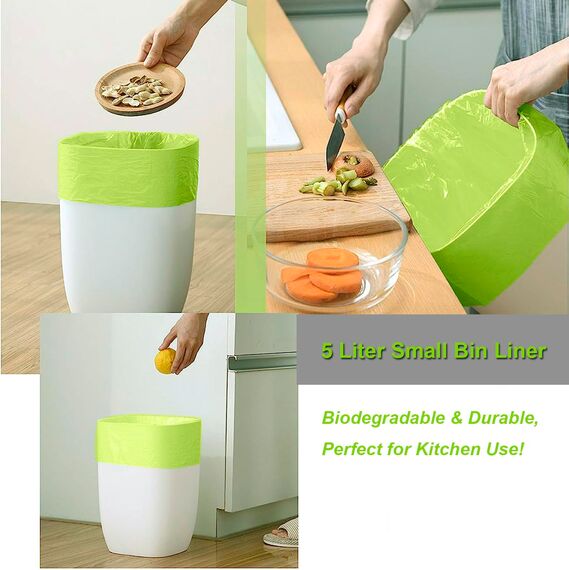 Biomüllbeutel 5 Liter x 120, KITBEST 1.2 gal Bio Müllbeutel 5L Biomülltüten Kompostierbare Müllbeutel Müllsack, Bio Beutel Küchen Lebensmittel Abfallbeutel für Küche, Büro, Wohnzimmer (40 x 45cm)