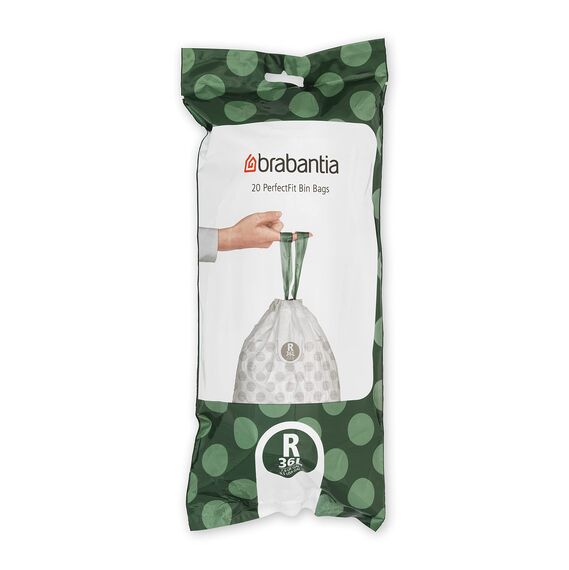 Brabantia Müllbeutel PerfectFit Multipack (Code R / 36L) Extra Starke Müllsäcke mit Zugband, 6 rollen (120 Müllbeutel)