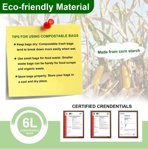 Kitbest biologisch abbaubare Lebensmittelabfallbeutel, 6 l, Kompostierbar, Küche, Müll, Müllbeutel
