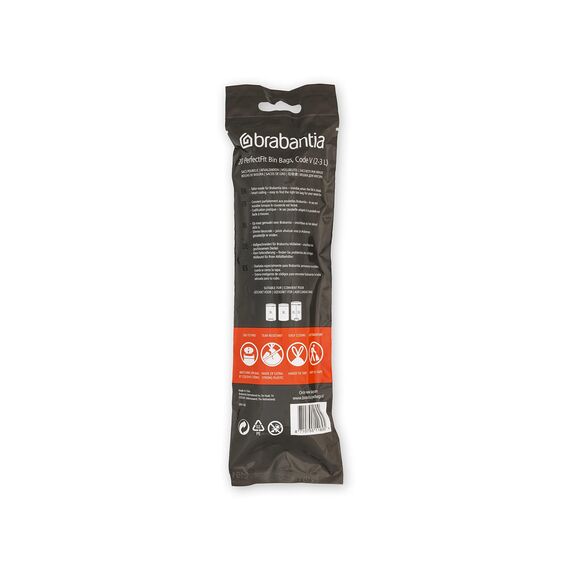 Brabantia Müllbeutel PerfectFit Multipack (Code V - 2L / 3L) Extra Starke Müllsäcke mit Zugband, 10 rollen (200 Müllbeutel)