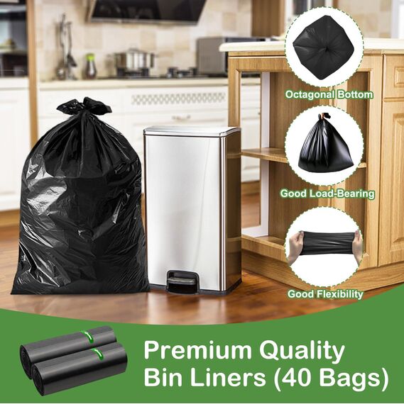 KITBEST 50L Recycling Müllbeutel Müllsäcke (40 Beutel), Starke Mülltüten Abfallbeutel Mülleimerbeutel, Passend für 30-50L Haus- und Gartenabfalleimer, Schwarze, reißfest und wasserdicht (60×80cm)