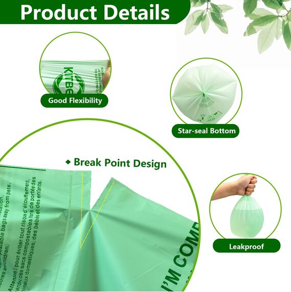Kitbest biologisch abbaubare Lebensmittelabfallbeutel, 6 l, Kompostierbar, Küche, Müll, Müllbeutel