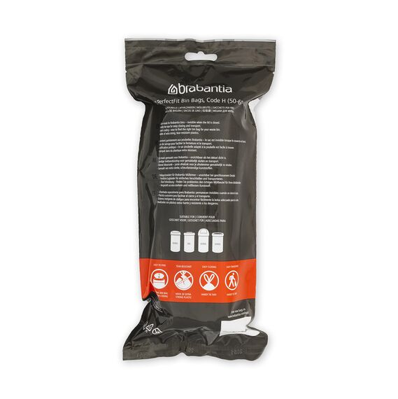 Brabantia Müllbeutel PerfectFit Multipack (Code H - 50l / 60L) Extra Starke Müllsäcke mit Zugband, 6 rollen (120 Müllbeutel)