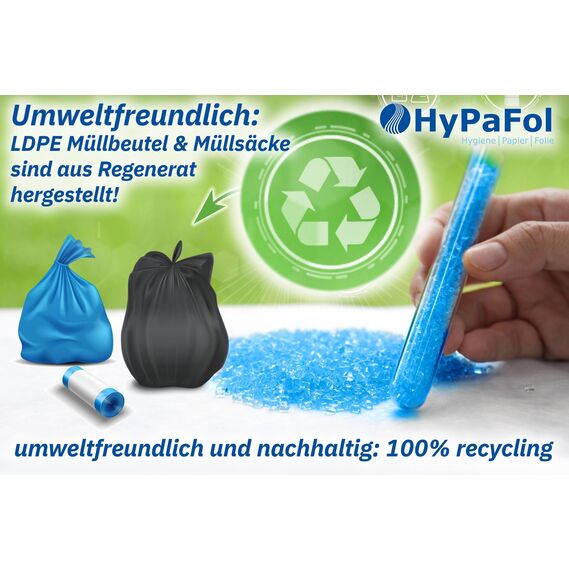 ???????????????????? ????????????????: Hypafol 100 Stück reißfeste Müllsäcke | extra starke Abfallsäcke | 10 blaue Rollen | 240 L Fassungsvolumen | stabile Müllbeutel aus umweltfreundlicher Recyclingfolie