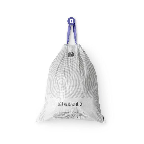 Brabantia Müllbeutel PerfectFit Multipack (Code D - 15L / 20L) Extra Starke Müllsäcke mit Zugband, 6 rollen (120 Müllbeutel)