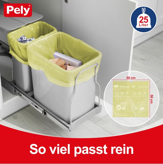 Pely Zugband Müllbeutel extra stark, Vorteilspack (4 x 17 Stück), gelb, für die Entsorgung von Restabfall (25 Liter) (25 Liter)