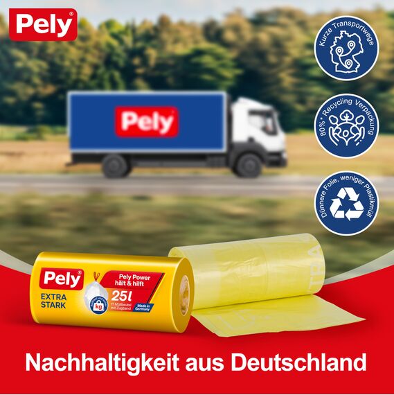 Pely Zugband Müllbeutel extra stark, Vorteilspack (4 x 17 Stück), gelb, für die Entsorgung von Restabfall (25 Liter) (25 Liter)
