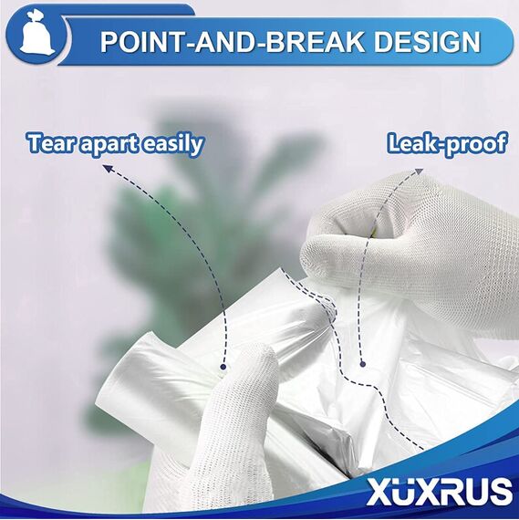 XUXRUS Müllbeutel 10L Kleine Mülltüten,Haushalt Abfallbeutel für Wohnzimmer, Büro, Bad, Küchen, 5 Rollen, 200 Stück,Weiß