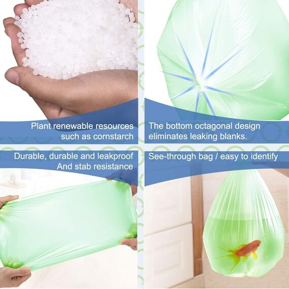 XUXRUS Biomüllbeutel 15Liter Bio Müllsäcke 100 Stück Grün Abfallsäcke Biomülltüten Kompostierbare Küchen Lebensmittel Abfallbeutel