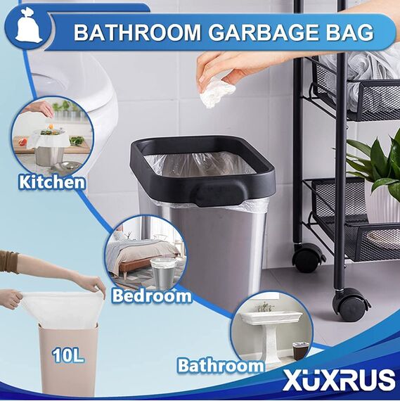 XUXRUS Müllbeutel 10L Kleine Mülltüten,Haushalt Abfallbeutel für Wohnzimmer, Büro, Bad, Küchen, 5 Rollen, 200 Stück,Weiß