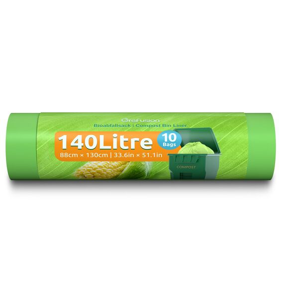 GreFusion Biomüllbeutel 140 Liter x 10 Kompostierbare Bio Müllbeutel abbaubarer Kompostbeutel