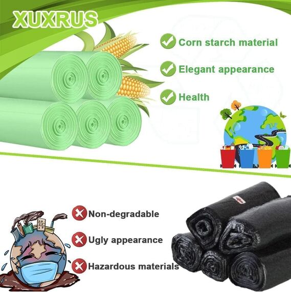 XUXRUS Biomüllbeutel 5 Litres Müllsäcke Kleine Kompostierbare Mülltüten Lebensmittel Abfallbeutel 200 Stück Grün Reißfeste Bio Beutel