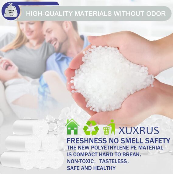 XUXRUS Müllbeutel 15l, 200 Stück Transparent Abfallbeutel für Büro, Haushalt und Bad - Reißfest & Flüssigkeitsdicht, Produkt & Verpackung recyclebar,5 Rollen