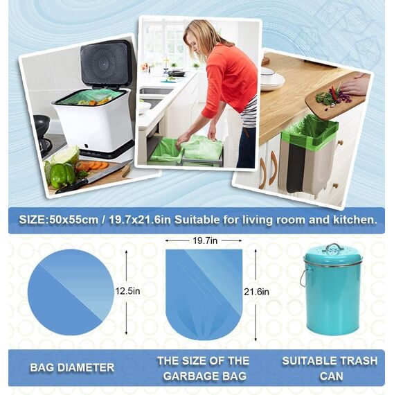 XUXRUS Biomüllbeutel 15Liter Bio Müllsäcke 100 Stück Grün Abfallsäcke Biomülltüten Kompostierbare Küchen Lebensmittel Abfallbeutel