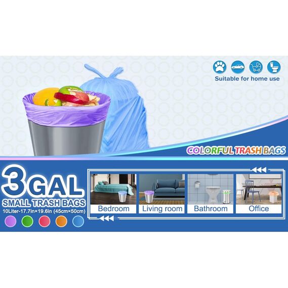 XUXRUS 10L Müllbeutel 200 Stück Kleinen Müllsäcke Farbe Mülltüten Eignet Sich für Badezimmer,Büros,Küchen