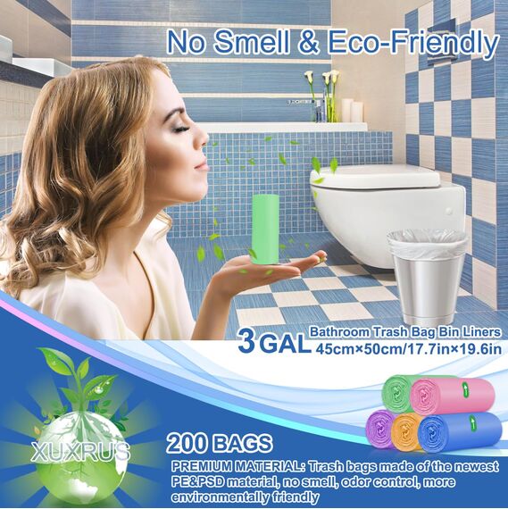 XUXRUS 10L Müllbeutel 200 Stück Kleinen Müllsäcke Farbe Mülltüten Eignet Sich für Badezimmer,Büros,Küchen