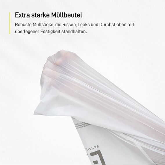 EKO reißfest Müllbeutel mit Zugband, 25-35 Liter Müllsäcke, 80 Beuteln, extra starken, Schnellzugriffsbox, Auslaufsicher Mülltüten für sicheren Halt am Mülleimer, weiß, Größe E