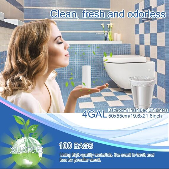 XUXRUS Müllbeutel 15L Mülltüten,100 Stück Weiß Abfallbeutel für Küchen,Wohnzimmer,Büro,Bad