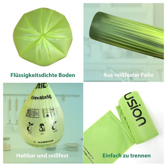 GreFusion Biomüllbeutel 10 Liter x 100 biologisch abbaubarer Folienbeutel Kompostierbare Abfallbeutel