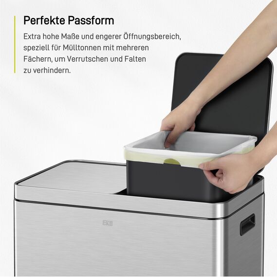 EKO extralange Müllbeutel mit Zugband, 30 Liter Müllsäcke, 100 Beuteln, extra starken, Schnellzugriffsbox, Perfekte Passform für Recycling-Mülleimer, Auslaufsicher, weiß, Größe F-1