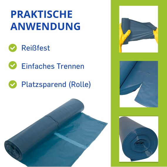 10 Rollen (1 Karton) Extra Starke Müllbeutel 120 L - Reißfeste Müllsäcke XXL - 25 STÜCK je Rolle - Stabile Mülltüten blau für Haushalt, Baustelle und Gastronomie als Abfallsack