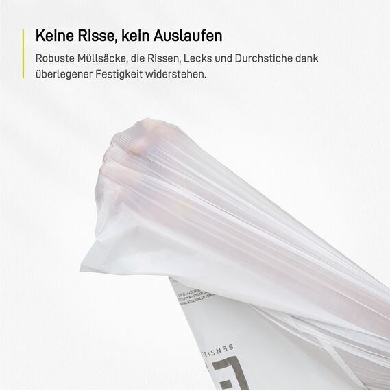 EKO reißfest Müllbeutel mit Zugband, 60 Liter Müllsäcke, 60 Beuteln, extra starken, Schnellzugriffsbox, Auslaufsicher Mülltüten für sicheren Halt am Mülleimer, weiß, Größe F