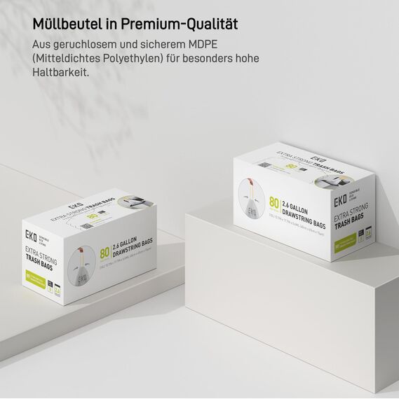 EKO Müllbeutel, einfach zu verwenden, extra starker Kordelzug, klein, 80 Stück, 7–10 l, 1 Packung, Weiß, Code B
