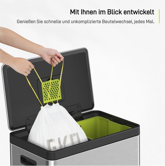 EKO reißfest Müllbeutel mit Zugband, 25-35 Liter Müllsäcke, 80 Beuteln, extra starken, Schnellzugriffsbox, Auslaufsicher Mülltüten für sicheren Halt am Mülleimer, weiß, Größe E