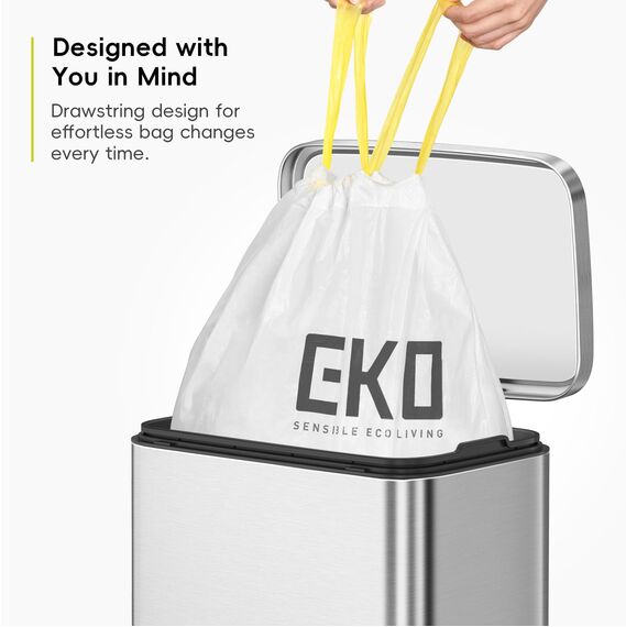 EKO Müllbeutel Größe D (18L- 21L), extra starke Müllsäcke mit Zugband für Küchenmülleimer, 20 Beutel, 1 Packung, weiß, reißfeste Mülltüten für sicheren Halt am Mülleimer