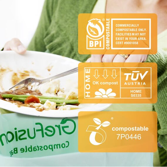 GreFusion Extra Stark 10L Biomüllbeutel mit Henkel 80 Stück Müllbeutel mit Tragegriff ok compost