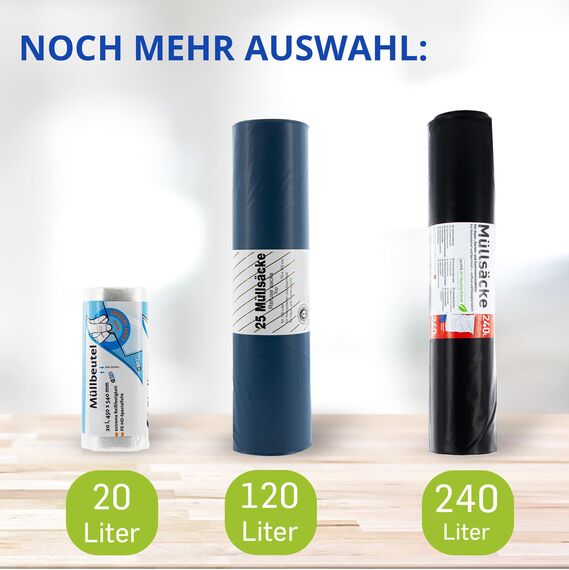 Hossi's Wholesale – 120 Liter Abfallsäcke, 6 Rollen à 25 Stück – Blaue Müllsäcke für Haus-, Garten- & Gastronomieabfälle – reißfeste Müllbeutel mit 39my Stärke (700 x 1100 mm)