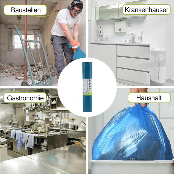 2 Rollen Schwerlast Müllsäcke, à 15 QUALITY PLUS Müllbeutel, Müllsäcke blau, Mülltüten extrem reißfest, 120l, 700x1100mm, 70my | speziell für Gewerbe, Bau, Bauschutt und Garten