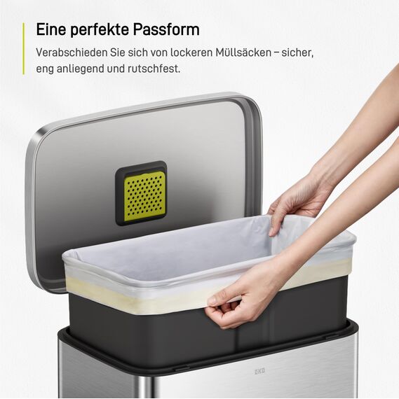 EKO reißfest Müllbeutel mit Zugband, 60 Liter Müllsäcke, 60 Beuteln, extra starken, Schnellzugriffsbox, Auslaufsicher Mülltüten für sicheren Halt am Mülleimer, weiß, Größe F