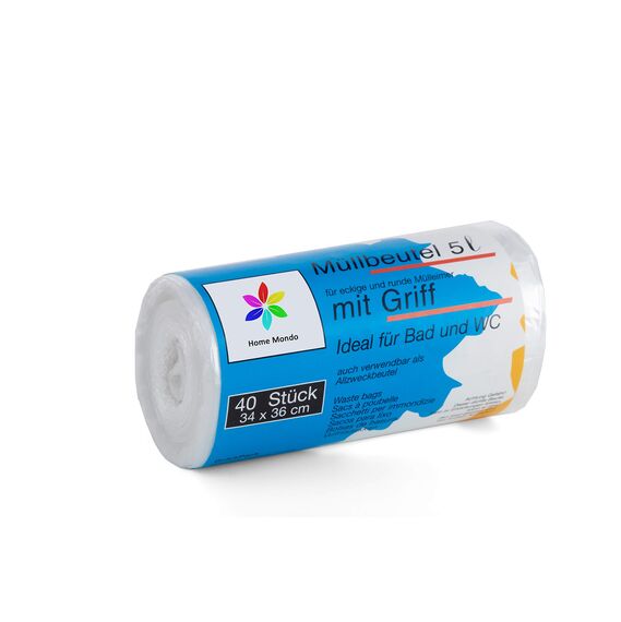 120 Stück Müllbeutel Premiumline: 5 Liter, 3er Pack, Größe: 34 x 36 cm - Besonders reißfest und wasserdicht - Mit Trage-Griff/Henkel