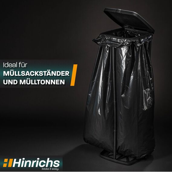 Hinrichs Müllsäcke 120L extra Stark - 15er Rolle - 70x110 cm - reißfeste Müllbeutel - Mülltüten aus Recycling LDPE - Abfallsäcke für Garten, Haushalt & Baustelle - 15 Stück Müllbeutel 120 L schwarz