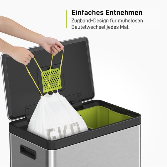 EKO Größe F-1 Müllbeutel (30.3L), extra starke Müllsäcke mit Zugband für Küche, 20 Beutel, weiß, Perfekte Passform für Recycling-Mülleimer mit mehreren Fächern
