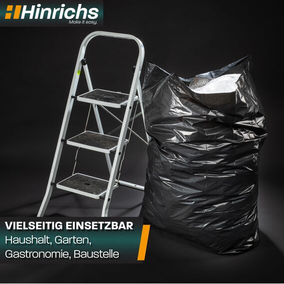 Hinrichs Müllsäcke 120L extra Stark - 15er Rolle - 70x110 cm - reißfeste Müllbeutel - Mülltüten aus Recycling LDPE - Abfallsäcke für Garten, Haushalt & Baustelle - 15 Stück Müllbeutel 120 L schwarz
