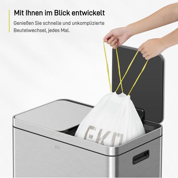 EKO extralange Müllbeutel mit Zugband, 30 Liter Müllsäcke, 100 Beuteln, extra starken, Schnellzugriffsbox, Perfekte Passform für Recycling-Mülleimer, Auslaufsicher, weiß, Größe F-1